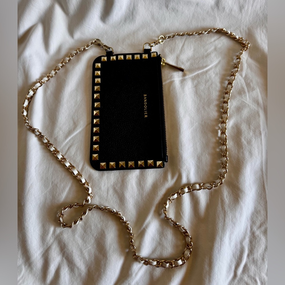 BANDOLIER
Pebble Leather Pyramid Stud Zip Pouch – Black/gold - Picture 4 of 10